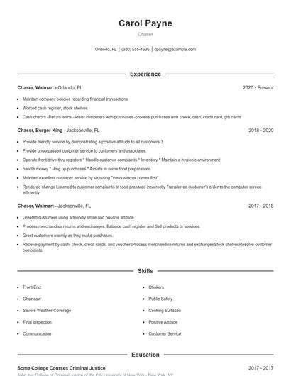 Chaser Resume