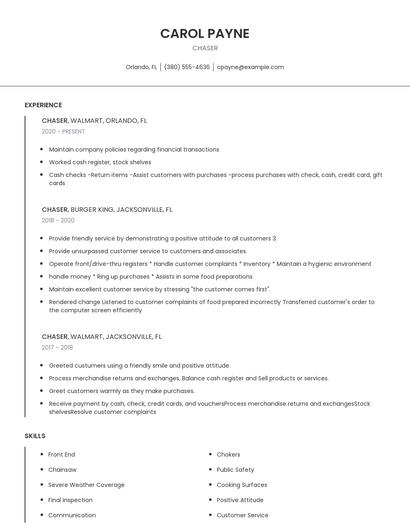 Chaser Resume