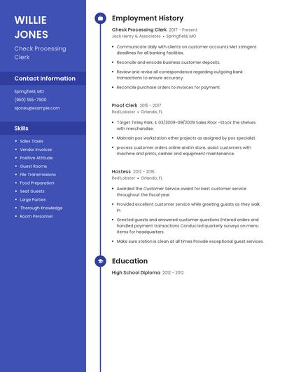Check Processing Clerk Resume