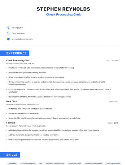 Check Processing Clerk Resume