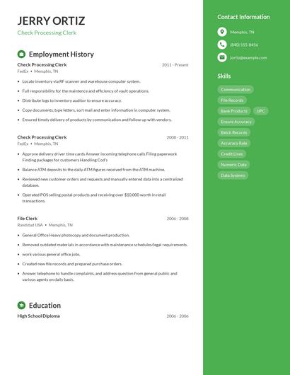 Check Processing Clerk Resume