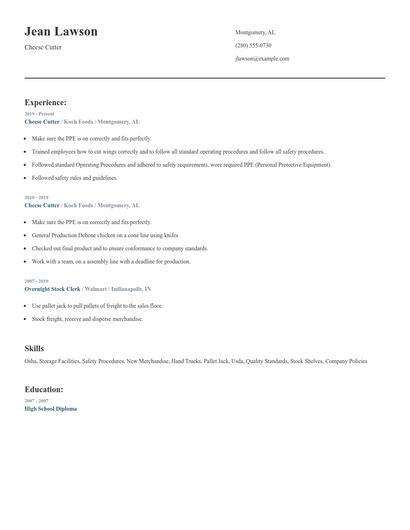 Cheese Cutter Resume