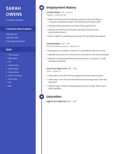 Cheese Maker Resume