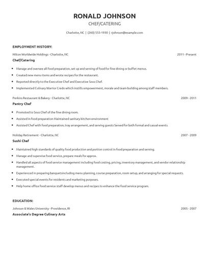 Chef/Catering Resume
