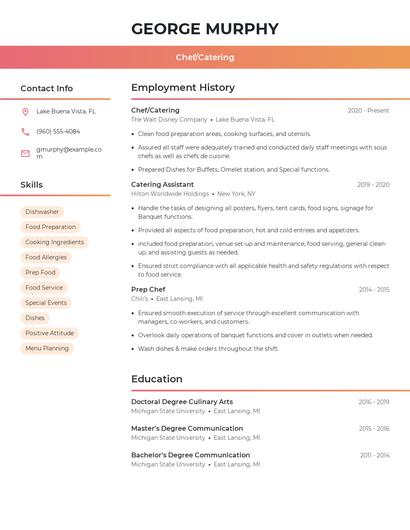 Chef/Catering Resume