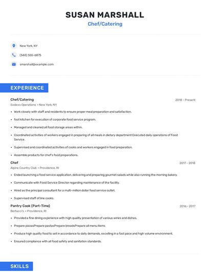 Chef/Catering Resume