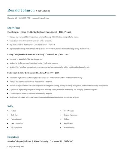 Chef/Catering Resume