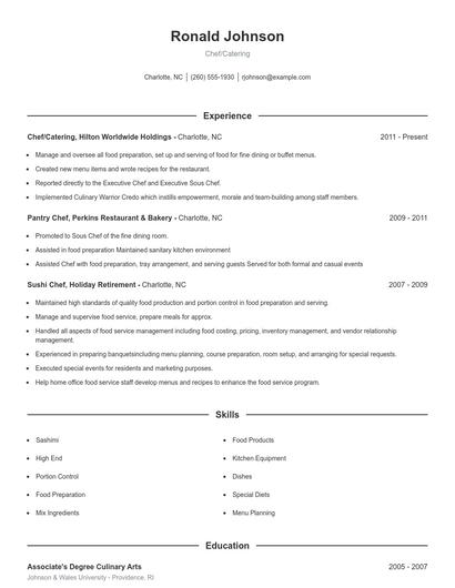 Chef/Catering Resume