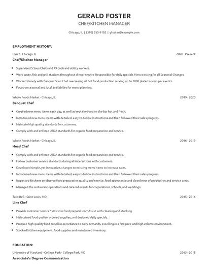 Chef/Kitchen Manager Resume