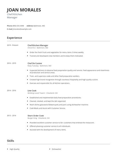 Chef/Kitchen Manager Resume