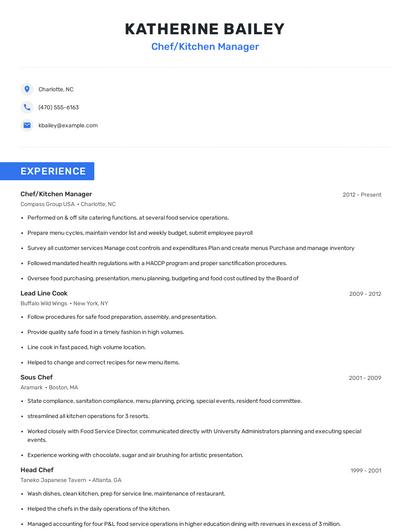 Chef/Kitchen Manager Resume