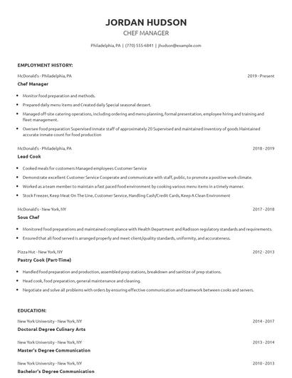 Chef Manager Resume