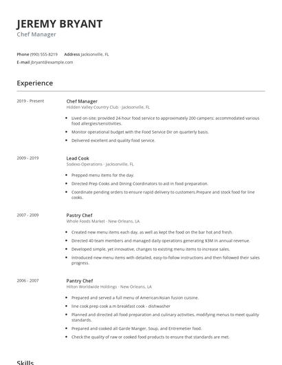 Chef Manager Resume