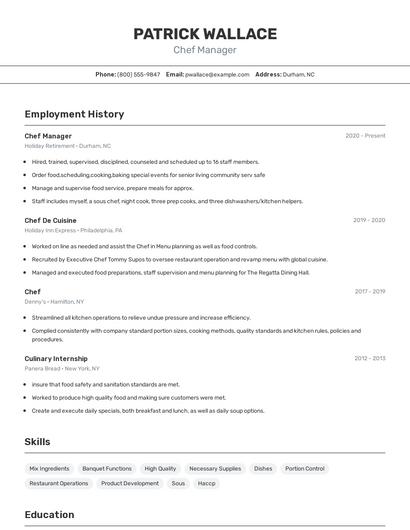 Chef Manager Resume