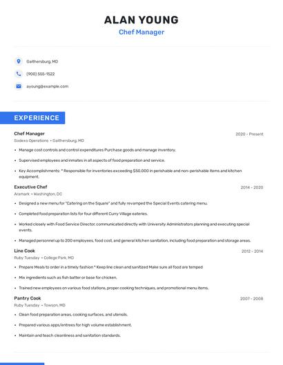 Chef Manager Resume