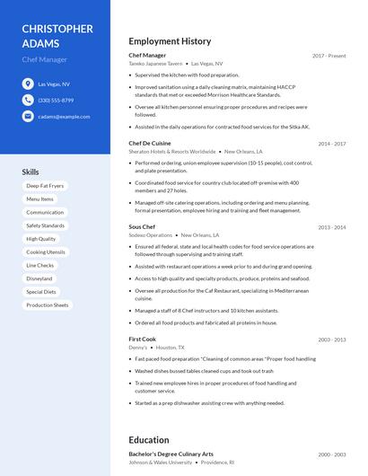 Chef Manager Resume