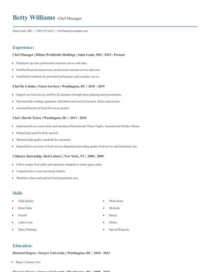 Chef Manager Resume