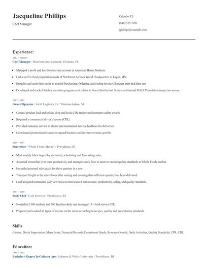 Chef Manager Resume