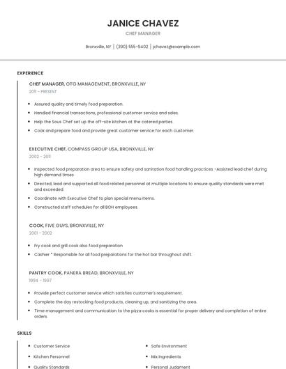Chef Manager Resume