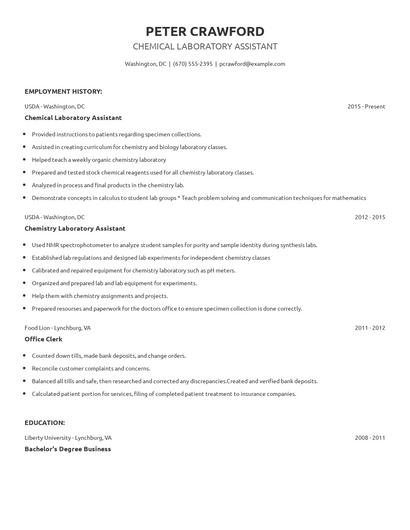 Chemical Laboratory Assistant Resume