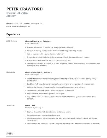 Chemical Laboratory Assistant Resume