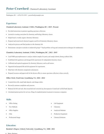 Chemical Laboratory Assistant Resume