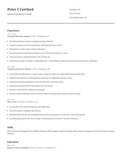 Chemical Laboratory Assistant Resume