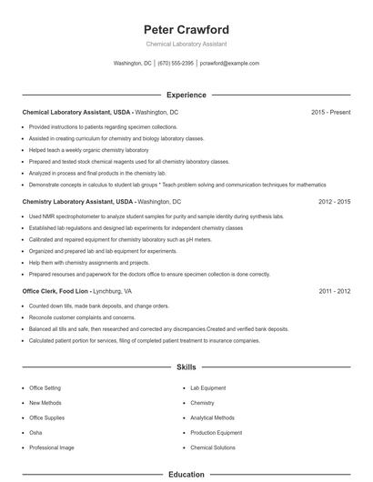 Chemical Laboratory Assistant Resume