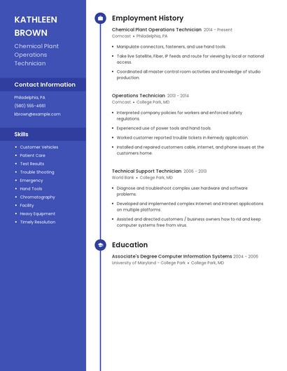 Chemical Plant Operations Technician Resume
