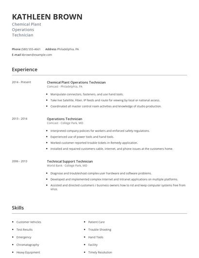 Chemical Plant Operations Technician Resume