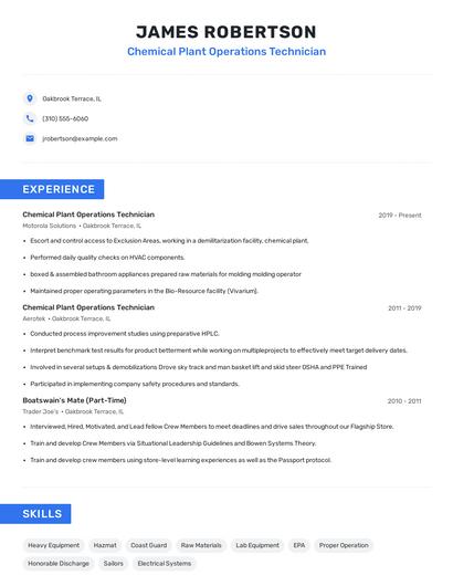 Chemical Plant Operations Technician Resume