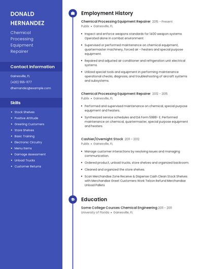 Chemical Processing Equipment Repairer Resume
