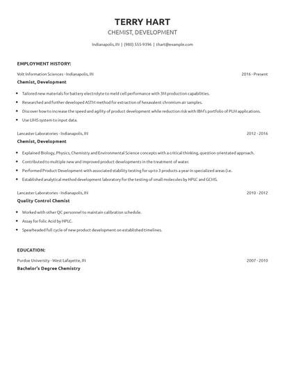 Chemist, Development Resume