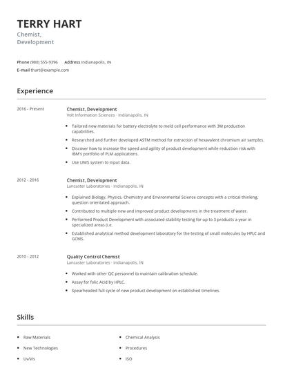 Chemist, Development Resume