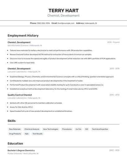 Chemist, Development Resume