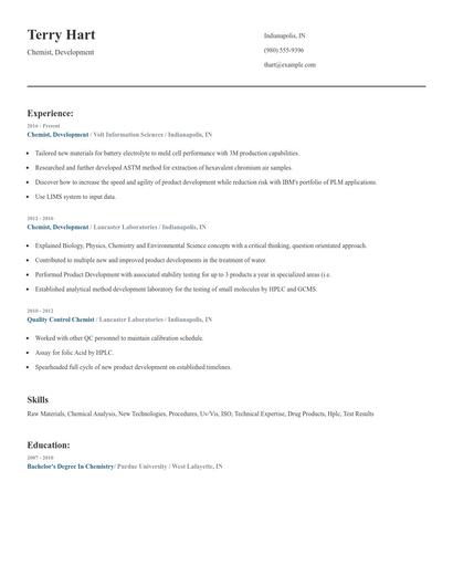 Chemist, Development Resume