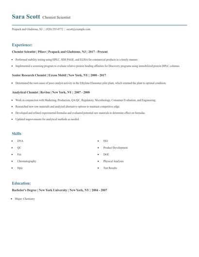 Chemist Scientist Resume