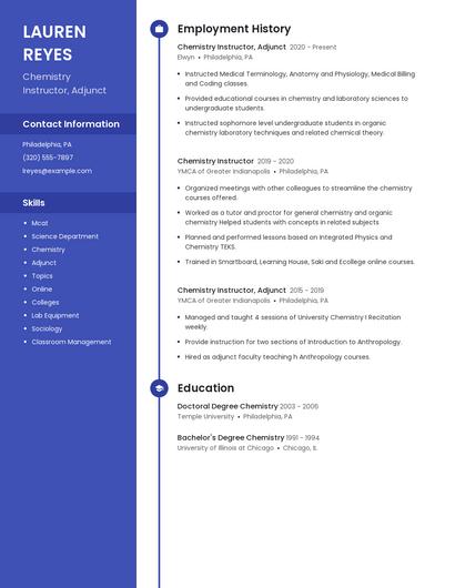Chemistry Instructor, Adjunct Resume