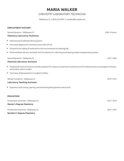 Chemistry Laboratory Technician Resume