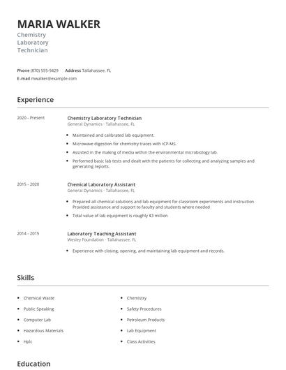 Chemistry Laboratory Technician Resume