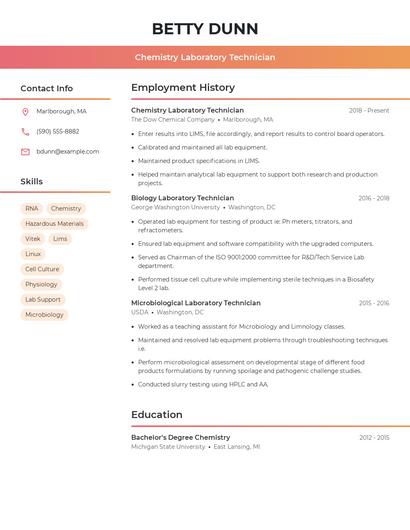 Chemistry Laboratory Technician Resume