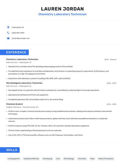 Chemistry Laboratory Technician Resume
