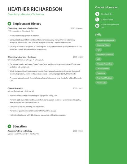 Chemistry Laboratory Technician Resume
