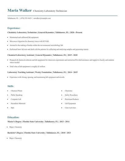 Chemistry Laboratory Technician Resume