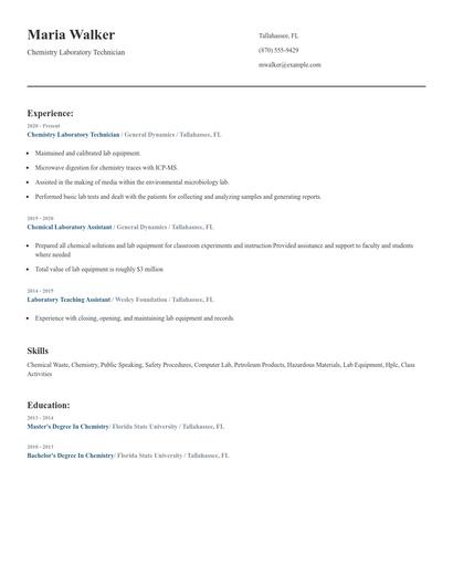 Chemistry Laboratory Technician Resume