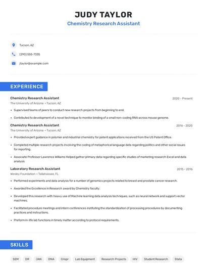 Chemistry Research Assistant Resume