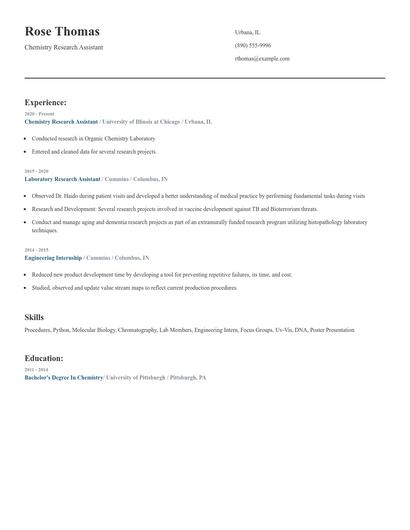 Chemistry Research Assistant Resume