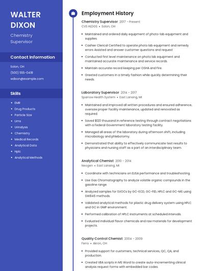 Chemistry Supervisor Resume