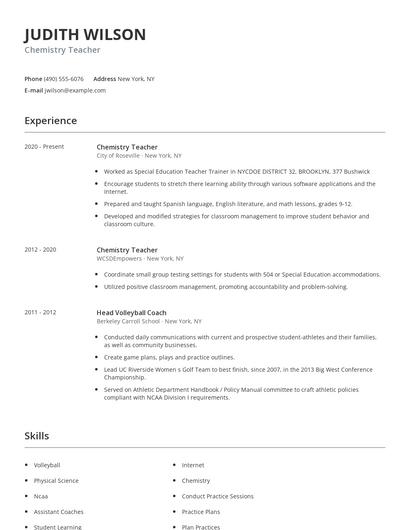 Chemistry Teacher Resume