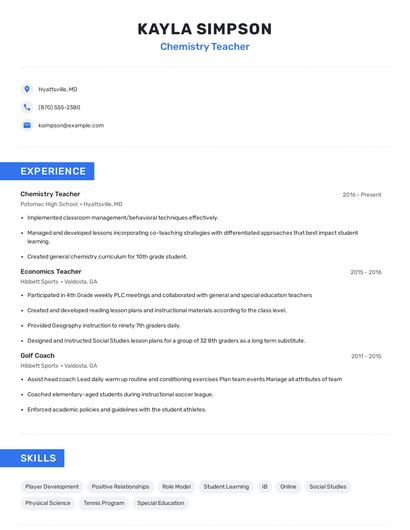 Chemistry Teacher Resume